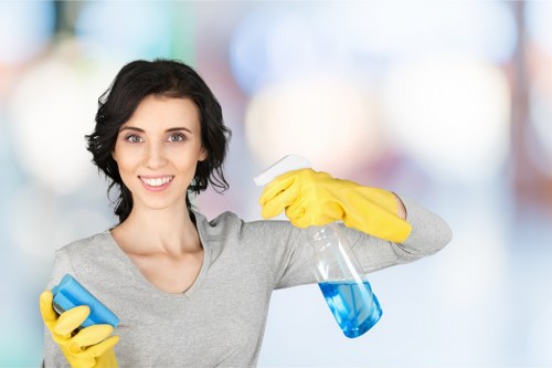 Technician treating stains on office carpet in Poplar